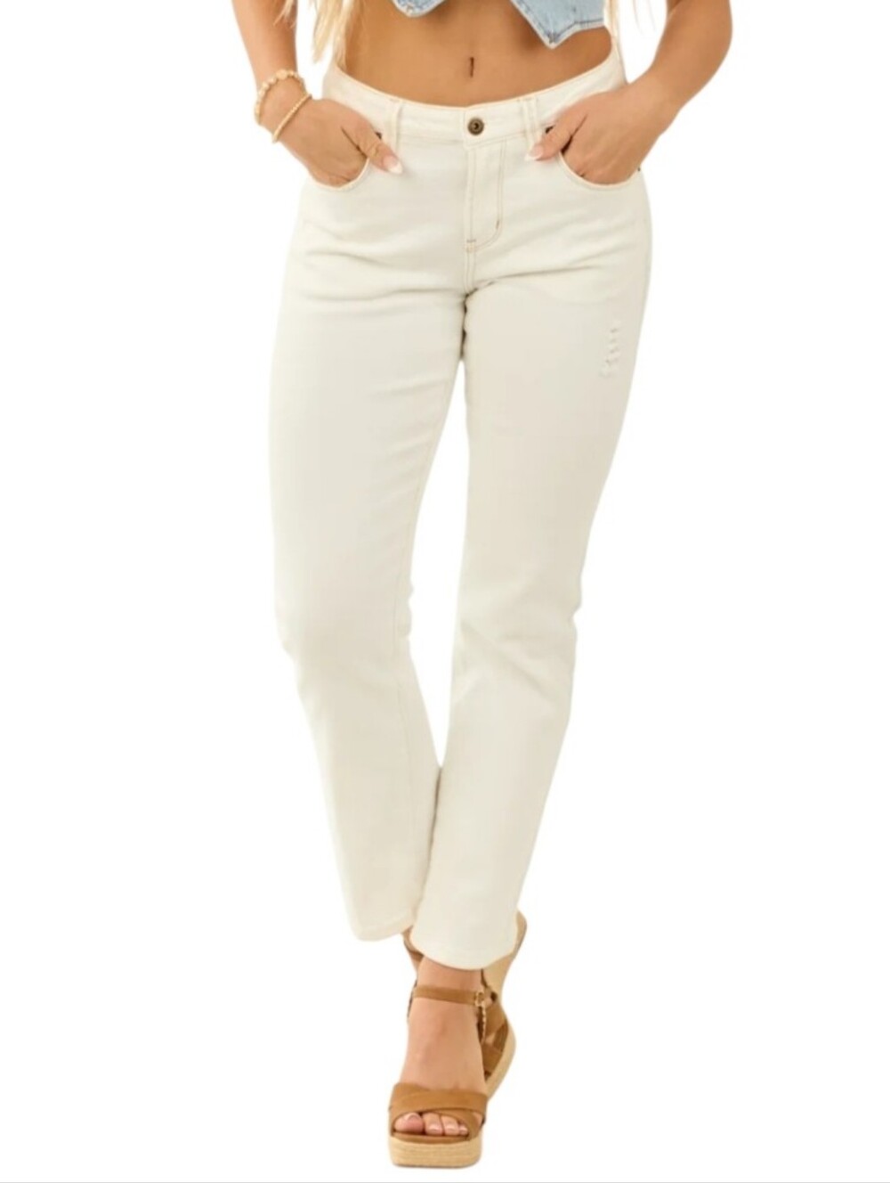 Women's Straight Leg Jeans in Cream - Classic Mid-Rise Fit